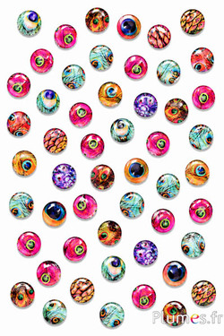 Glas-Cabochons Pfauenfeder-Motiv - Ø 10 mm - mehrfarbig